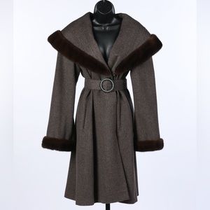 Loro Piana Cashmere, Wool, & Genuine Fur Coat w Belt